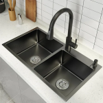Évier moderne  de Cuisine 2 Bac "Black Nano" – Design Cuisine Américaine + Robinet PM – Image 6