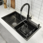 Évier moderne  de Cuisine 2 Bac "Black Nano" – Design Cuisine Américaine + Robinet PM