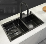 Évier moderne  de Cuisine 2 Bac "Black Nano" – Design Cuisine Américaine + Robinet PM – Image 8