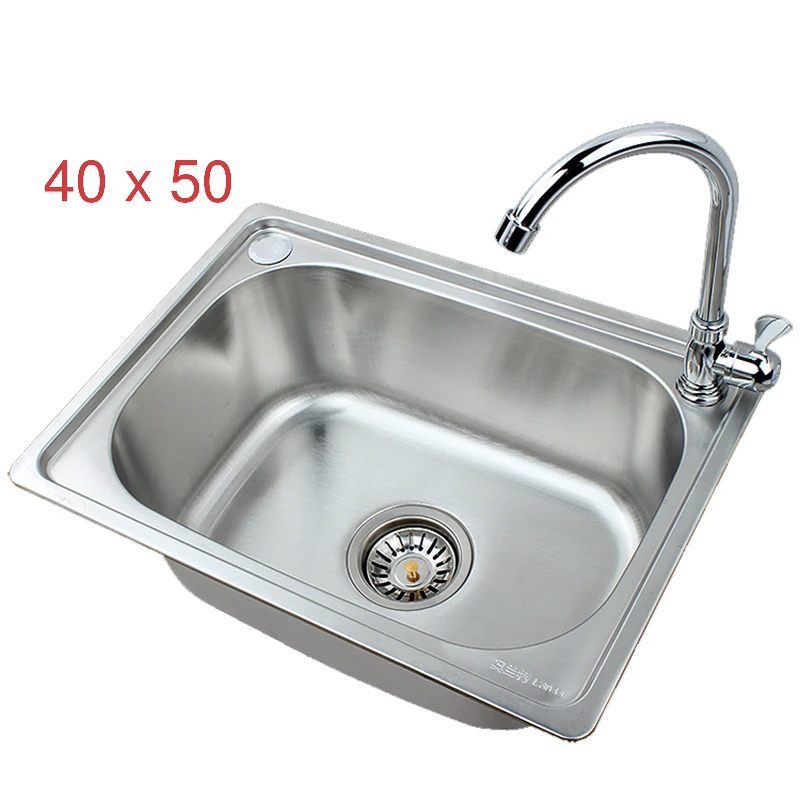 DKSOLDES Évier de Cuisine Simple Bac Inox (40 x 50 cm) + Robinet simple – Compact & Robuste