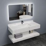 Meuble lavabo suspendu effet marbre avec miroir LED