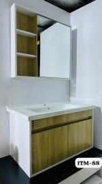 MEUBLE LAVABO SALLE DE BAIN BEIGE/BLANC