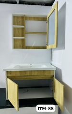MEUBLE LAVABO SALLE DE BAIN BEIGE/BLANC – Image 2