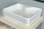 Vasque à poser rectangulaire en céramique blanche + robinet mitigeur chromé – Image 2