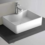 Vasque à poser rectangulaire en céramique blanche + robinet mitigeur chromé