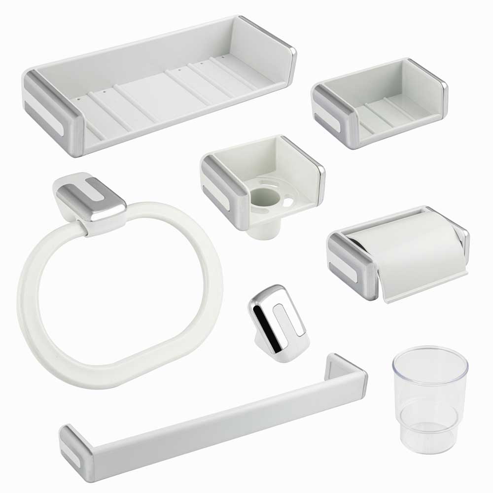Accessoires de douche 7 Pièces – Blanc Mat Moderne