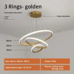 lustre suspendu LED 3 anneaux dorés – Image 2