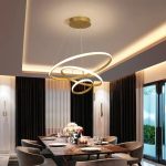 lustre suspendu LED 3 anneaux dorés – Image 3