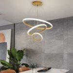 lustre suspendu LED 3 anneaux dorés – Image 5