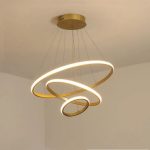 lustre suspendu LED 3 anneaux dorés