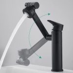 Mitigeur de lavabo noir mat avec bec rotatif 360° – Design moderne et pratique